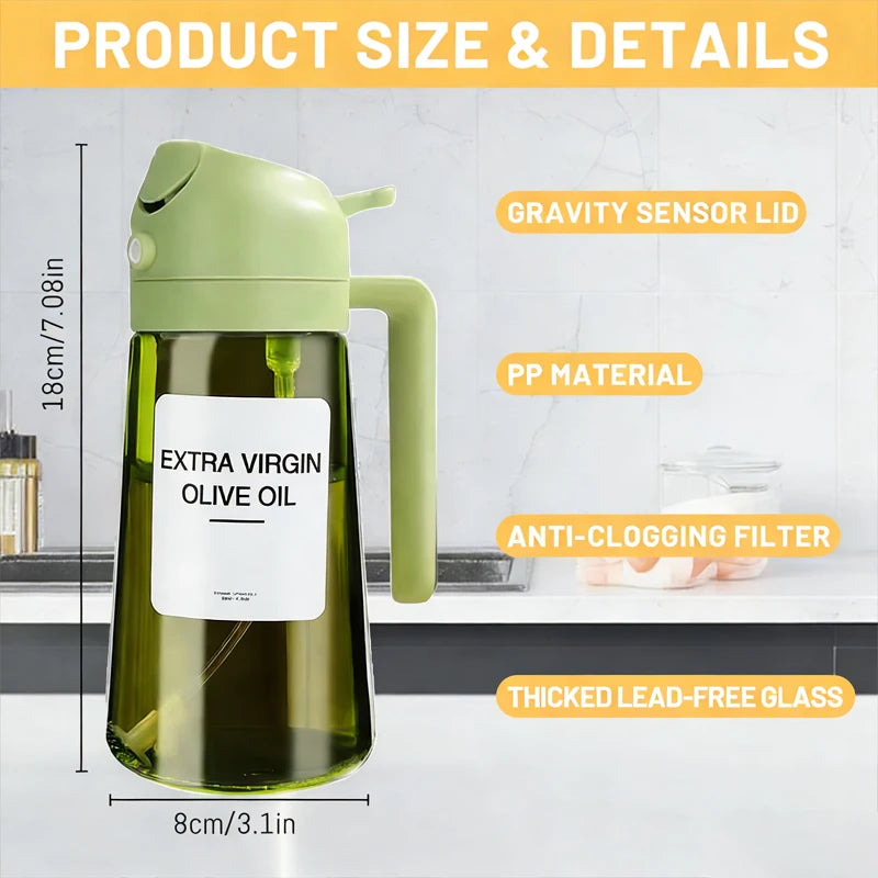 Dual-Mist Olive Oil Sprayer Bottle - 470ml Refillable Kitchen Oil Dispenser for Cooking, Air Fryer & Salad