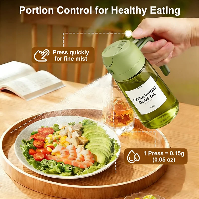 Dual-Mist Olive Oil Sprayer Bottle - 470ml Refillable Kitchen Oil Dispenser for Cooking, Air Fryer & Salad