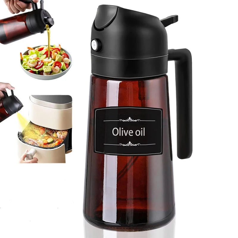 Dual-Mist Olive Oil Sprayer Bottle - 470ml Refillable Kitchen Oil Dispenser for Cooking, Air Fryer & Salad