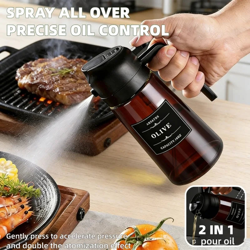 Dual-Mist Olive Oil Sprayer Bottle - 470ml Refillable Kitchen Oil Dispenser for Cooking, Air Fryer & Salad