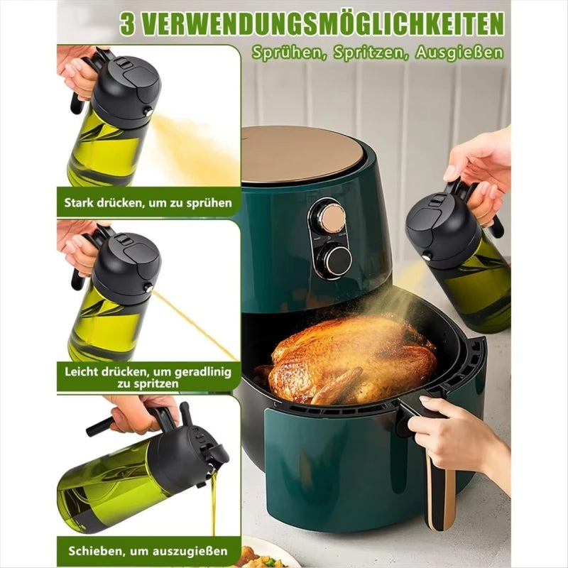 Dual-Mist Olive Oil Sprayer Bottle - 470ml Refillable Kitchen Oil Dispenser for Cooking, Air Fryer & Salad