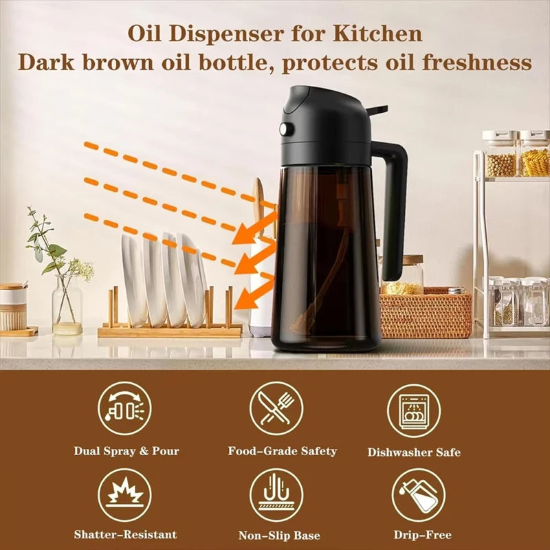 Dual-Mist Olive Oil Sprayer Bottle - 470ml Refillable Kitchen Oil Dispenser for Cooking, Air Fryer & Salad