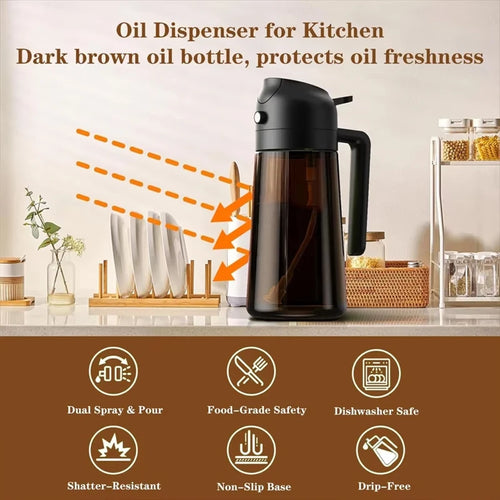 Dual-Mist Olive Oil Sprayer Bottle - 470ml Refillable Kitchen Oil Dispenser for Cooking, Air Fryer & Salad